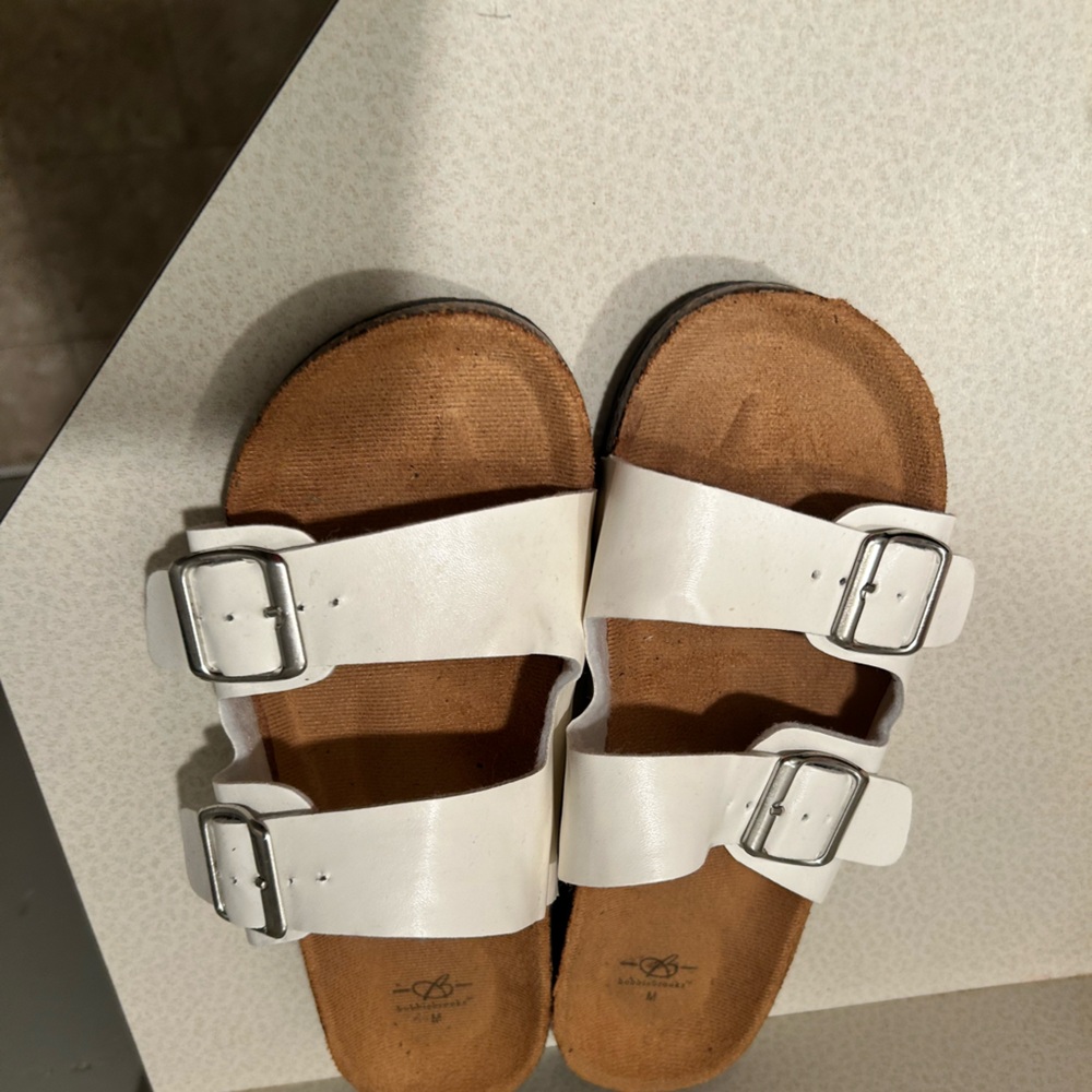 White Double Strap Sandals with Buckles